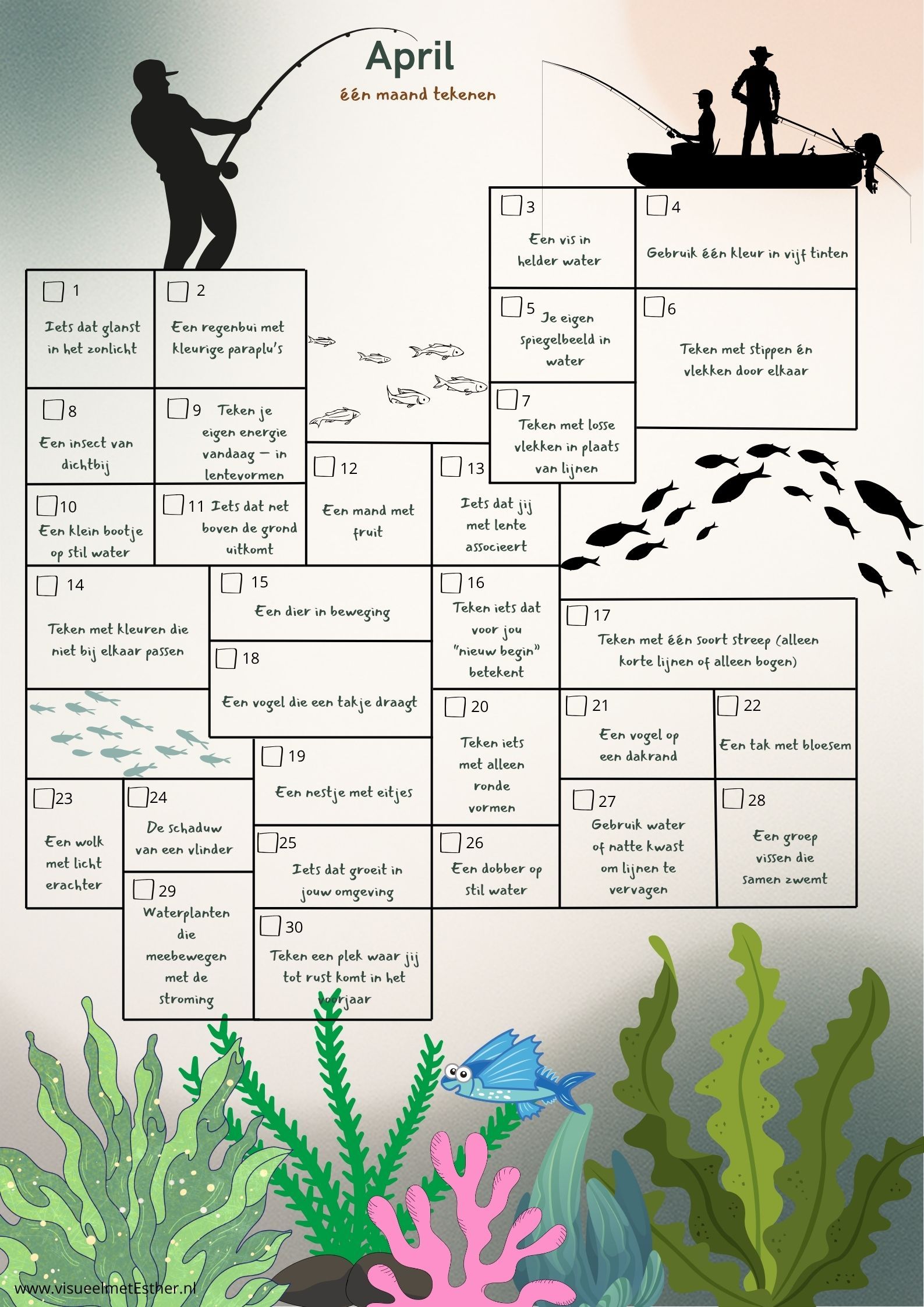 Tekenkalender april met 30 creatieve lente-opdrachten