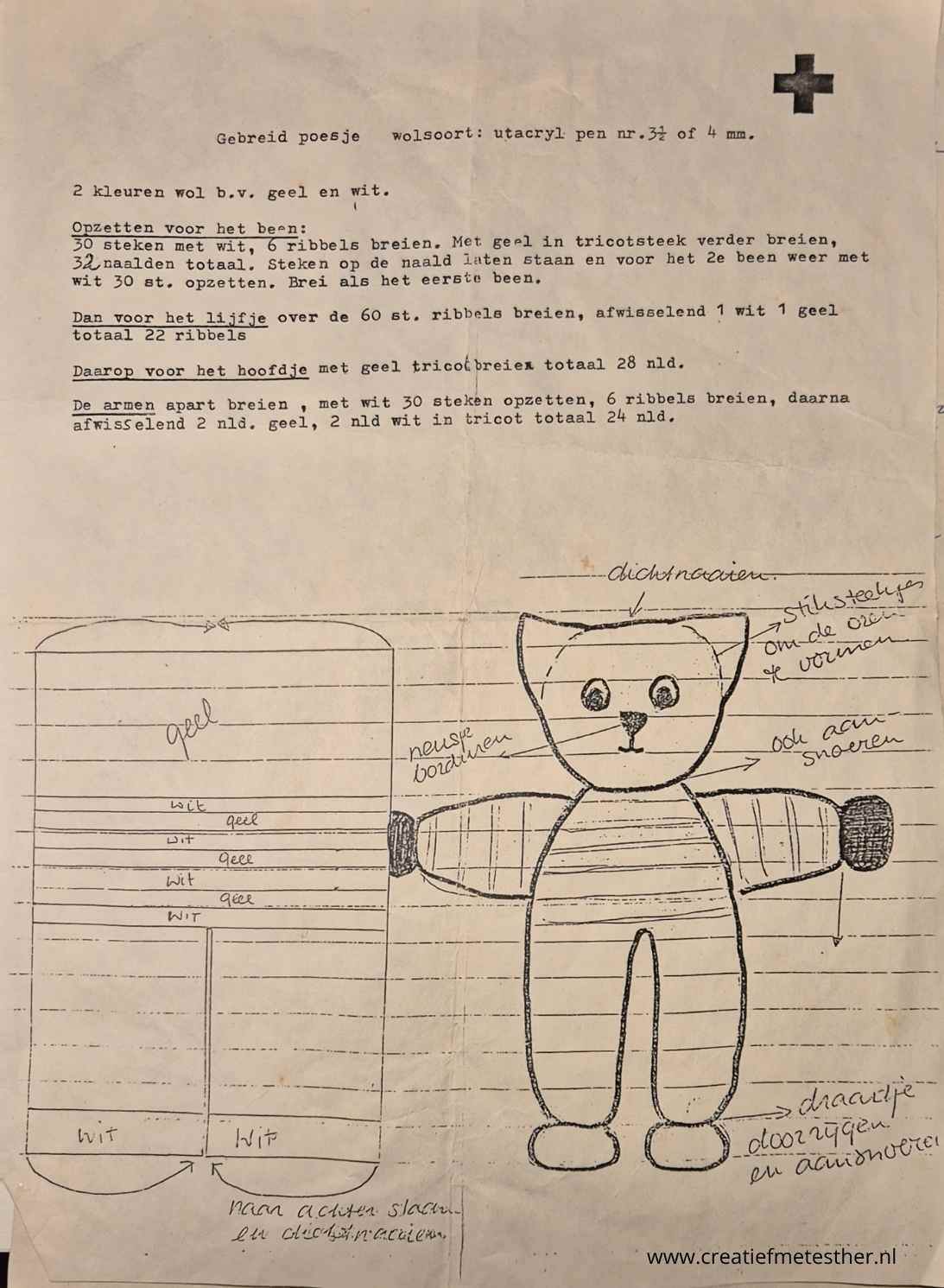 Knuffel gebreid poesje breipatroon
