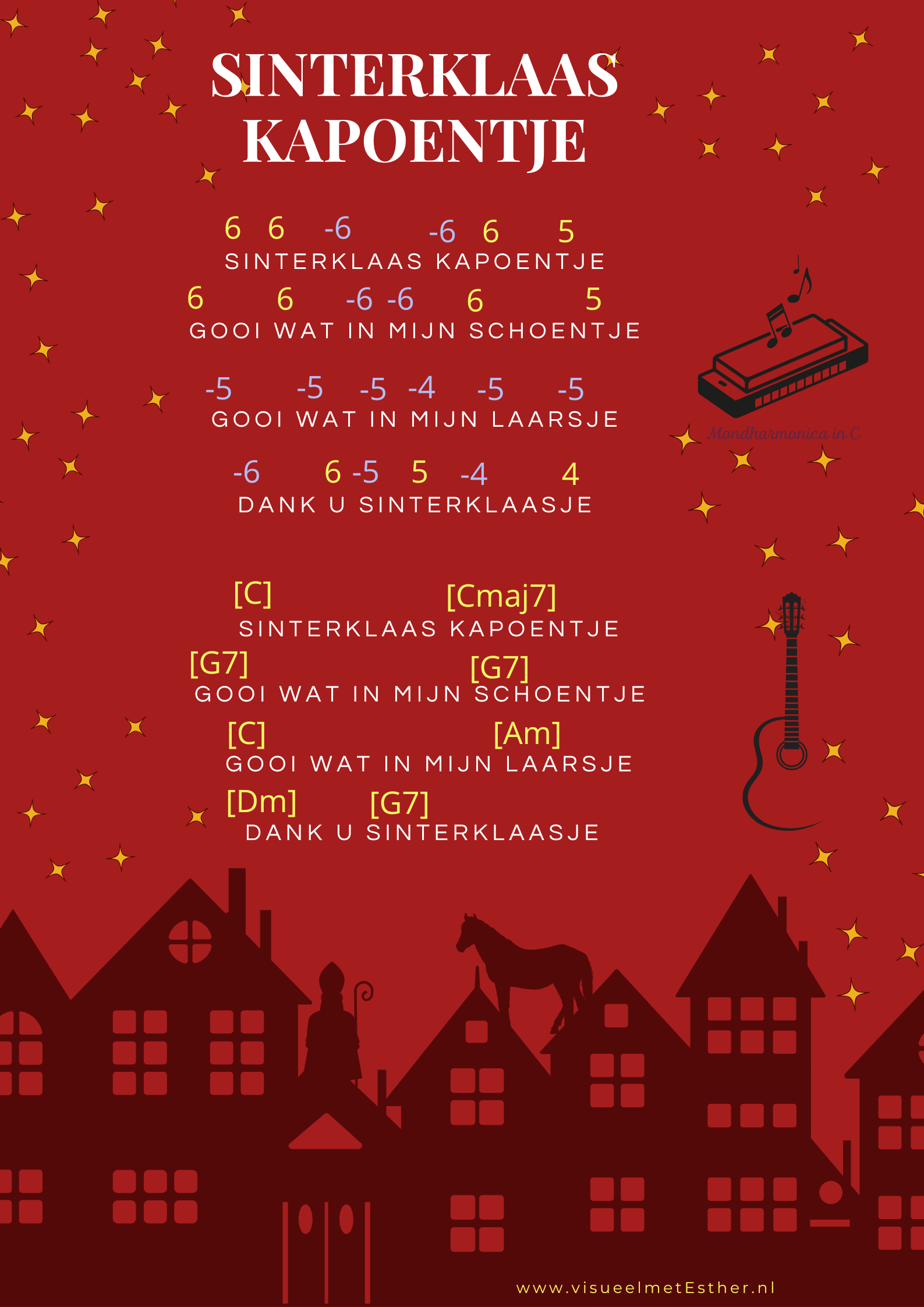 Sinterklaas kapoentje met mondharmonicatabs en gitaarakkoorden