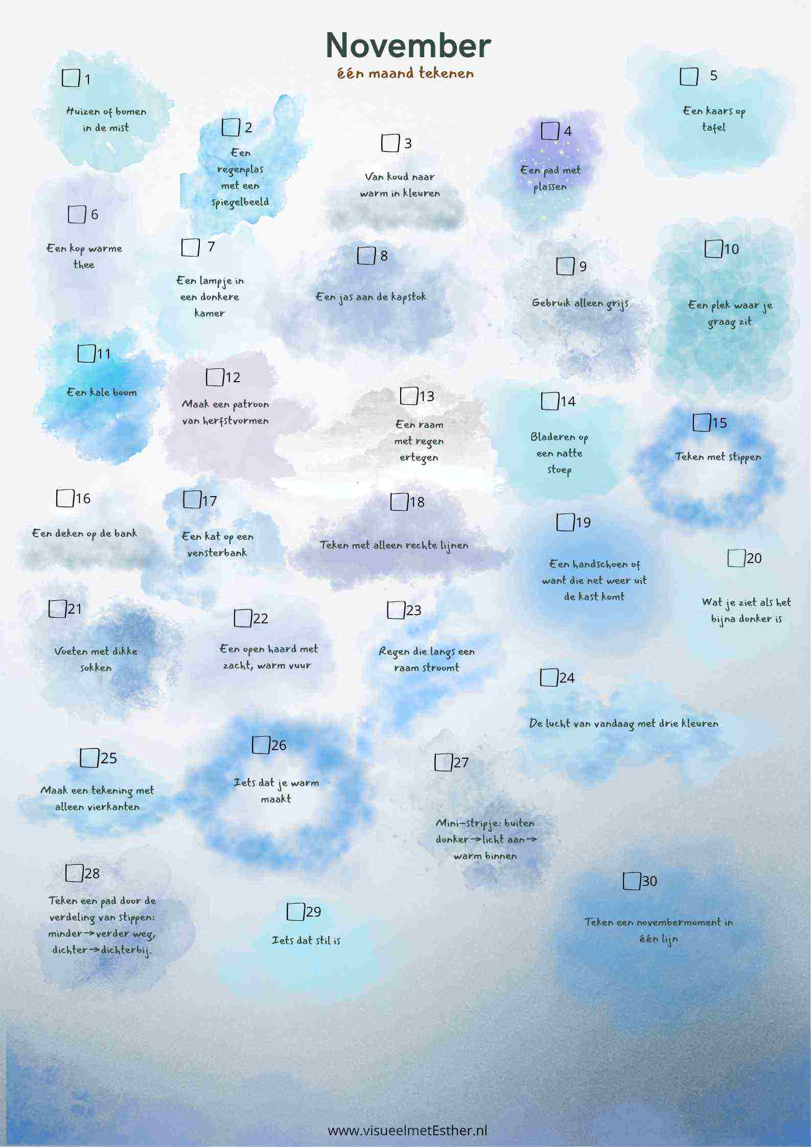 Tekenkalender november met 30 rustige tekenopdrachten