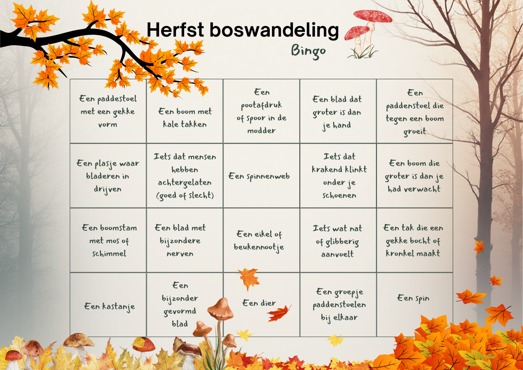 herfstboswandeling bingo