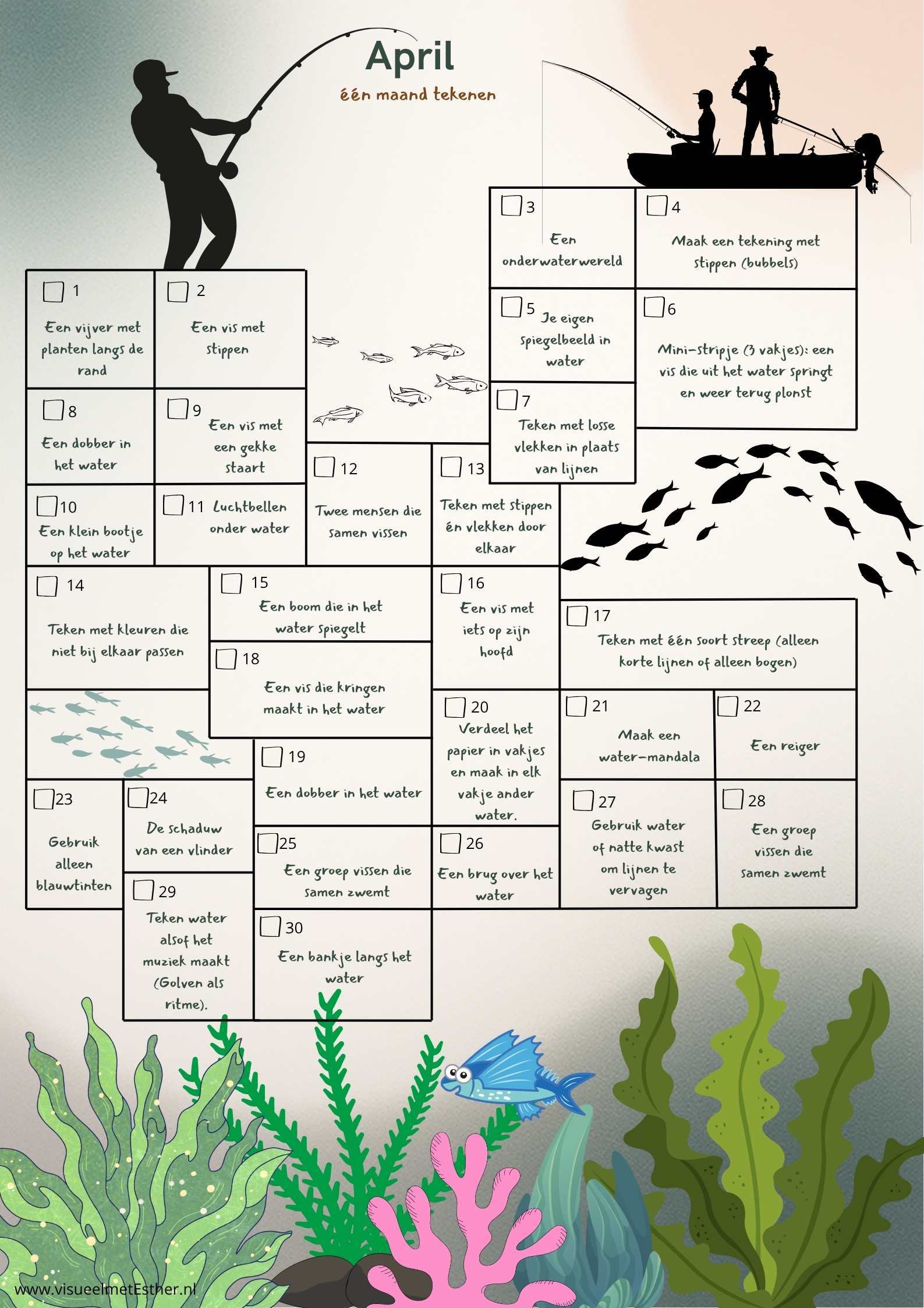 Tekenkalender april met 30 creatieve lente-opdrachten